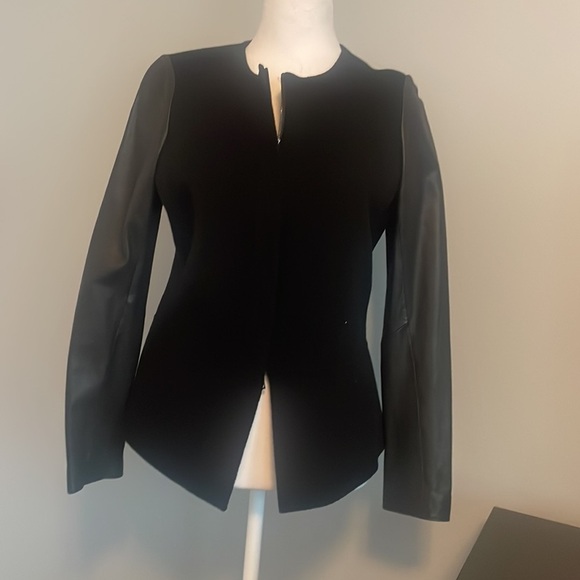 VINCE Leather Sleeve‎ Wool Black Full Zip Jacket, medium - Picture 2 of 7